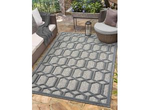 4255663161964 - Teppich MYFLAIR MÖBEL & ACCESSOIRES Thala Teppiche Gr B L 200 cm x 300 cm 8 mm 1 St grau (grauschwarz) Esszimmerteppiche modernes Design Hoch-Tief Effekt Outdoor geeignet Balkon Terrasse