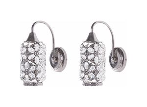 4255664800381 - Beliani - Wandleuchte 2er Set Silber Metall mit Blumenmuster Glamour - Silber