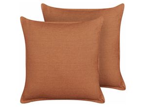 4255664800466 - Dekokissen Orange Leinen und Baumwolle 45 x 45 cm Bezug mit Füllung Reißverschluss Einfarbig Modern Wohnzimmer Schlafzimmer Deko für Bett Sofa