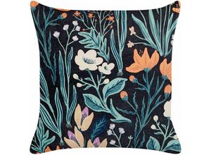 4255664800619 - Beliani - Dekokissen Schwarz   Grün Samt und Baumwolle 45 x 45 cm Bezug mit Füllung Reißverschluss Blumenmuster Modern Wohnzimmer Schlafzimmer Deko