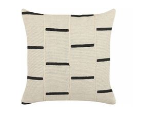 4255664800800 - Dekokissen Helles Beige und Schwarz Baumwolle 45 x 45 cm Bezug mit Füllung Reißverschluss Streifenmuster Boho Wohnzimmer Schlafzimmer Deko