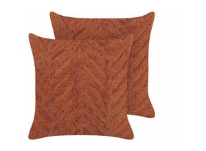 4255664801012 - Beliani - Dekokissen 2er Set Orange Baumwolle 45 x 45 cm Bezug mit Füllung Reißverschluss Geometrisches Muster Strukturiert Boho Wohnzimmer