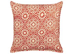 4255664801159 - Beliani - Dekokissen Rot Baumwolle 45 x 45 cm Bezug mit Füllung Reißverschluss Geometrisches Muster Retro Sofakissen Wohnzimmer Schlafzimmer