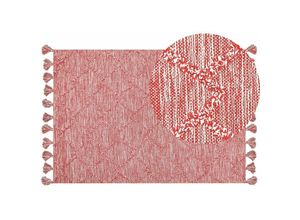 4255664801937 - Beliani - Teppich Rot Baumwolle 160 x 230 cm Rechteckig mit Quasten Boho Stil Handgetuftet für Wohnzimmer Schlafzimmer Flur 4255664801937 - Beliani - Teppich Rot Baumwolle 160 x 230 cm Rechteckig mit Quasten Boho Stil Handgetuftet für Wohnzimmer Schlafzimmer Flur
