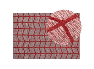 4255664802224 - Teppich Rot Baumwolle 140 x 200 cm Rechteckig Geometrisches Muster Boho Stil Handgetuftet für Wohnzimmer Schlafzimmer Flur 4255664802224 - Teppich Rot Baumwolle 140 x 200 cm Rechteckig Geometrisches Muster Boho Stil Handgetuftet für Wohnzimmer Schlafzimmer Flur