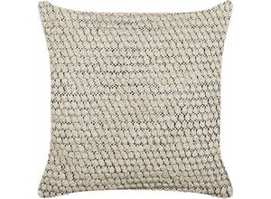 4255664803702 - Beliani - Dekokissen Beige und Schwarz Baumwolle 45 x 45 cm Bezug mit Füllung Reißverschluss Strukturiert Geometrisches Muster Boho Wohnzimmer