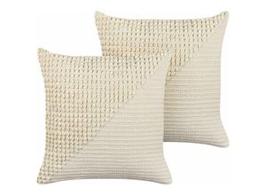 4255664803801 - Beliani - 2er Set Dekokissen Beige und Creme 45 x 45 cm Elegantes Muster quadratisch Wohnaccessoire