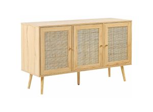 4255664804198 - Beliani - 3-türiges Sideboard aus hellem Holz mit Rattan Schubladen Boho Style Nachttisch