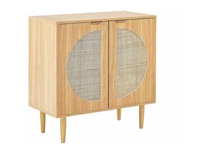 4255664804235 - Sideboard Hellbraun Rattan mdf 80 x 80 x 40 cm mit Goldenen Beinen Boho Stil Modern Kommode für Wohnzimmer Schlafzimmer Flur