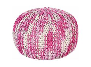 4255664805249 - Beliani - Pouf Weiß und Rosa Baumwolle ⌀ 50 cm Rund Gefochten Gestrickt Strickhocker Strickpouf Boho für Wohnzimmer Schlafzimmer Deko Haushalt Wohnen