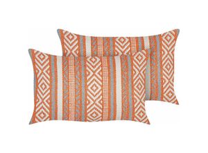 4255664805331 - Beliani - Dekokissen 2er Set Mehrfarbig Baumwolle 35 x 55 cm Bezug mit Füllung Reißverschluss Geometrisches Muster Boho Wohnzimmer Schlafzimmer Deko