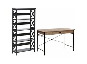 4255664805591 - Beliani - Büromöbel-Set Schwarz   Dunkler Holzfarbton 2-teilig Schreibtisch & Bücherregal Modern Arbeitszimmer Büro Heimbüro Komplett-Set Home Office