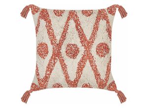 4255664805973 - Beliani - Dekokissen Beige und Orange Baumwolle 45 x 45 cm Bezug mit Füllung Reißverschluss Geometrisches Muster Boho Modern Wohnzimmer Schlafzimmer