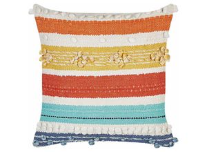 4255664805997 - Beliani - Dekokissen Bunt Baumwolle 45 x 45 cm Bezug mit Füllung Reißverschluss Strukturiert Streifenmuster Boho Modern Wohnzimmer Schlafzimmer Deko