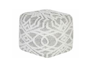 4255664806178 - Pouf Weiß u Grau aus Baumwolle 40 x 40 x 40 cm Quadratisch mit Muster Boho Sitzkissen Bodenkissen für Wohnzimmer Kinderzimmer Flur - Weiß