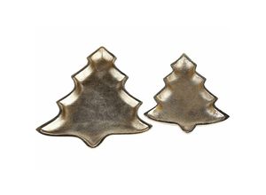 4255664806253 - Beliani - Dekoschale 2er Set Gold aus Aluminium Weihnachtsbaum Dekotablett Dekoration Schmuckschale für Esstisch Esszimmer Flur - Gold