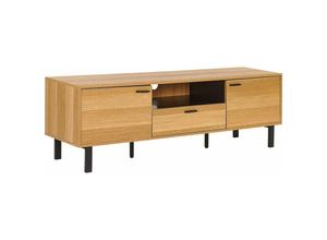 4255664806468 - Beliani - TV-Möbel Heller Holzfarbton   Schwarz MDF-Platte 160 x 40 x 51 cm mit Metallgestell 2 Türen Schublade Offenem Fach Wohnzimmer Ausstattung