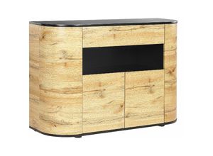 4255664806536 - Beliani - Sideboard Helles Holz und Schwarz 120 x 40 x 83 cm mit 4 Türen 1 Schublade Ablagefach für Wohnzimmer Schlafzimmer Regal Kommode