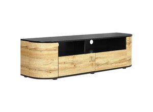 4255664806543 - Beliani - TV-Schrank Helles Holz und Schwarz 160 x 40 x 44 cm mit 2 Schubladen tv Möbel Sideboard für Wohnzimmer Schlafzimmer