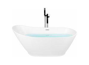 4255664806567 - Beliani - Freistehende Badewanne Weiß Matt aus Acryl 170 x 75 cm Oval Modern mit Überlaufsystem für Badezimmer