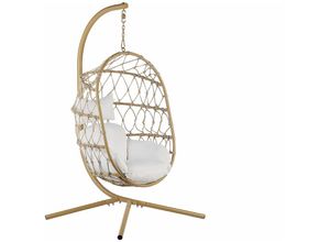 4255664806857 - Beliani - Hängesessel Beige Flechtseil mit Gestell aus Stahl inkl Kissen Weiß Boho Stil Outdoor Indoor Garten Terrasse Balkon Außenbereich - Beige