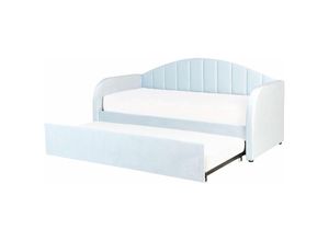 4255664807021 - Beliani - Tagesbett Hellblau Samtstoff Gepolstert für 2 Personen mit Lattenrost 90x200 cm Ausziehbar Kinderbett Ausziehbett Kinderzimmer Gästezimmer