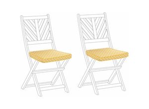 4255664807144 - Sitzkissen für Gartenstuhl 2er Set Gelb Stoffbezug mit Reißverschluss Bindebändern 34 x 37 cm Modern Geometrisches Muster Outdoor Ausstattung - Gelb