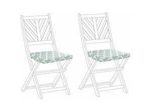 4255664807151 - Sitzkissen für Gartenstuhl 2er Set Grün Stoffbezug mit Reißverschluss Bindebändern 34 x 37 cm Modern Geometrisches Muster Outdoor Ausstattung - Weiß