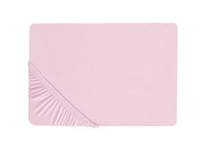 4255664807915 - Beliani - Spannbettlaken Rosa Baumwolle 140 x 200 cm mit Hohem Steg Gummizug Steghöhe 30 cm Modern für Matratze Schlafzimmer Ausstattung Zubehör