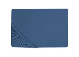 4255664807953 - Beliani - Spannbettlaken Marineblau Baumwolle 90 x 200 cm mit Hohem Steg Gummizug Steghöhe 30 cm Modern für Matratze Schlafzimmer Ausstattung Zubehör