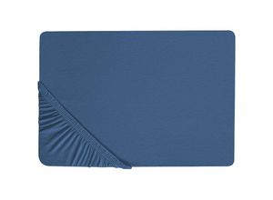 4255664807960 - Spannbettlaken Marineblau Baumwolle 140 x 200 cm mit Hohem Steg Gummizug Steghöhe 30 cm Modern für Matratze Schlafzimmer Ausstattung Zubehör - Blau