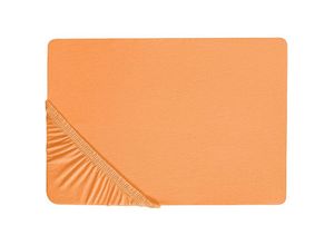 4255664808356 - Beliani - Spannbettlaken Orange Baumwolle 90 x 200 cm mit Hohem Steg Gummizug Steghöhe 30 cm Modern für Matratze Schlafzimmer Ausstattung Zubehör