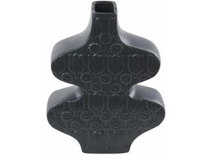 4255664808585 - Beliani - Blumenvase Schwarz Keramik 25 cm Handgemacht Schmale Öffnung Gewellte Form Blumenmuster Deko Accessoires für Wohnzimmer Schlafzimmer Flur