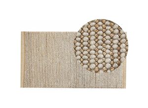 4255664809155 - Beliani - Teppich Grau   Hellbeige Wolle 80 x 150 cm Rechteckig Läufer Strukturiert Natürlich Handgewebt Boho Fußbodenheizug Geeignet Wohnzimmer Flur