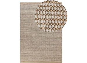 4255664809162 - Teppich Grau   Hellbeige Wolle 140 x 200 cm Rechteckig Strukturiert Natürlich Handgewebt Boho Fußbodenheizug Geeignet Wohnzimmer Esszimmer