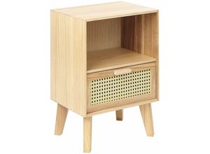 4255664809339 - Beliani - Nachttisch Helles Holz aus Rattan u Paulowniaholz mit Schublade für Schlafzimmer Boho Modern Natur Rustikal