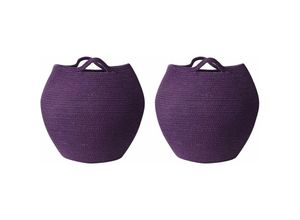 4255664809544 - Beliani - Set aus 2 Aufbewahrungskörben violett Baumwolle 20 x 30 cm Handgeflochtene Behälter - Violett