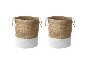 4255664809551 - Beliani - Set aus 2 Aufbewahrungskörben Baumwolle Jute Weiß und Natur 50 cm Boho - Beige