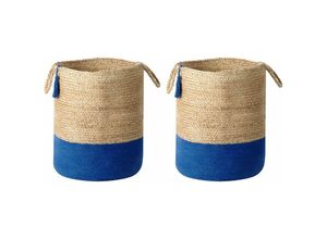 4255664809575 - Beliani - Set aus 2 Aufbewahrungskörben Baumwolle Jute Natur und Marineblau 50 cm Boho - Beige