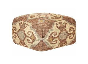 4255664810281 - Pouf Mehrfarbig Jute und Wolle 50 x 50 x 30 cm Quadratisch mit eps Füllung Muster Orientalisch Geometrisch für Wohnzimmer Schlafzimmer Deko - Rot