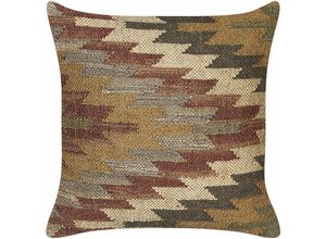 4255664810366 - Beliani - Zierkissen Jute und Wolle mehrfarbig 45 x 45 cm orientalisches Muster Kelim-Stil gewaschene Farben - Bunt