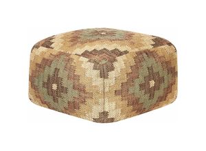 4255664810373 - Beliani - Pouf Braun Jute Baumwolle und Wolle 50 x 50 x 30 cm Quadratisch mit eps Füllung Muster Orientalisch Geometrisch Wohnzimmer Schlafzimmer Deko