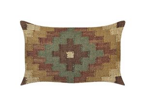 4255664810380 - Beliani - Streukissen mehrfarbig aus Jute und Wolle 30 x 50 cm Orientalisches Muster im Kilim-Stil verwaschene Farben - Braun