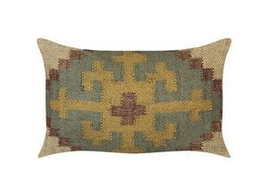 4255664810410 - Beliani - Mehrfarbiges Kissen aus Jute und Wolle 30 x 50 cm Orientalisches Muster Kilim-Stil - Grün