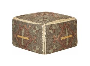 4255664810434 - Beliani - Pouf Grün Jute und Wolle 50 x 50 x 30 cm Quadratisch mit eps Füllung Muster Orientalisch Geometrisch für Wohnzimmer Schlafzimmer Deko - Grün