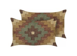 4255664810687 - Beliani - 2-teiliger Set Kissen Mehrfarbig aus Jute und Wolle 30 x 50 cm Orientalisches Muster im Kilim-Stil gewaschene Farben - Braun