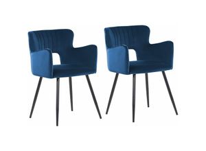 4255664811134 - Esszimmerstuhl Marineblau Polsterbezug mit Armlehnen vier stabilen Beinen Wohnzimmer Esszimmer Küche Elegant Klassisch - Blau