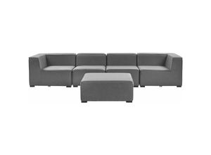 4255664811417 - Lounge Set Grau Polsterbezug Modular 4-teilig Linksseitig Ecksofa mit Ottomane Outdoor u Indoor für 4 Personen Garten Terrasse Wintergarten - Schwarz