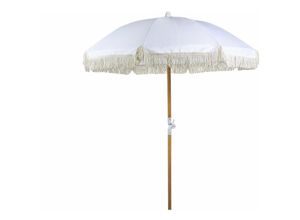 4255664811967 - Beliani - Sonnenschirm Weiß Stoff-Bespannung Rund ⌀ 150 cm mit Volant Regenschutz Holzmast Neigungsfunktion Kurbel Boho Garten Outdoor Balkon Terrasse