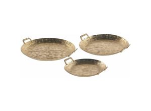 4255664812445 - Dekoschale 3er Set Gold Eisen Rund mit Griffen Modern Glamourös Wohnaccessoires Wohnzimmer Schlafzimmer Flur Eingangsbereich Deko Wohnzubehör - Gold